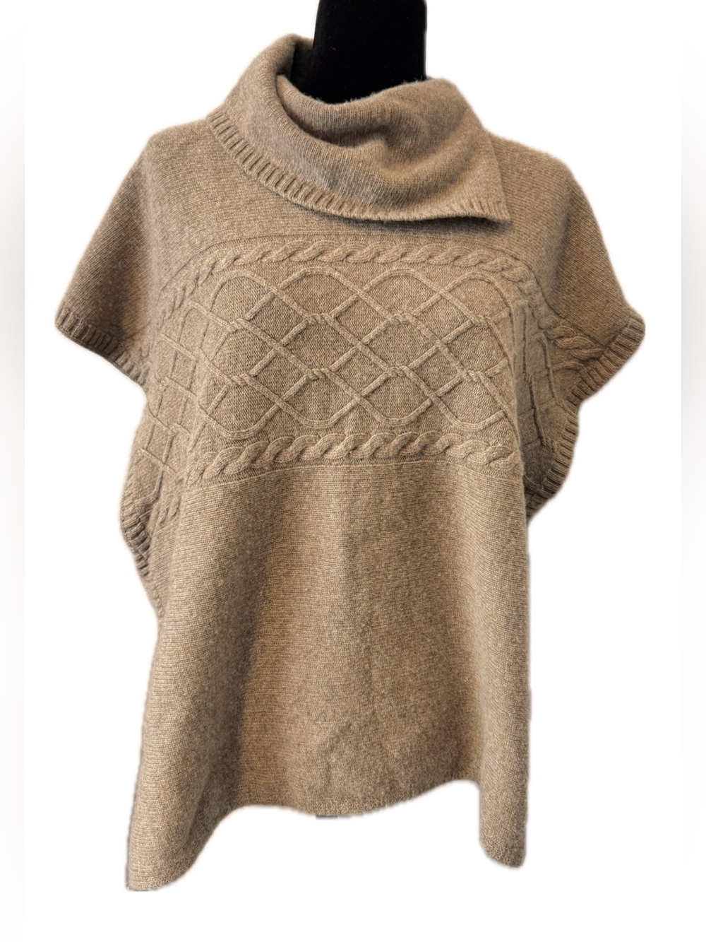 Italian Wool Cashmere Cable Knit Poncho Sweater Bianca B. Y2K